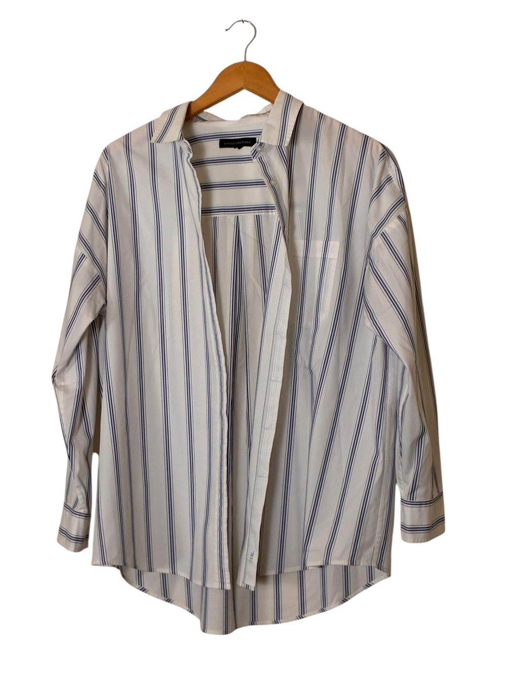 Banana Republic | Blue and white vertical striped oversized button front shirt